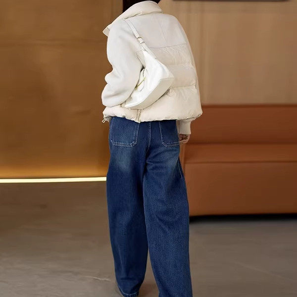 牛仔裤女冬季加绒阔腿2025新款高腰显瘦复古蓝色加厚直筒弯刀裤子,淘宝优惠券,粉丝福利购,淘宝优惠卷