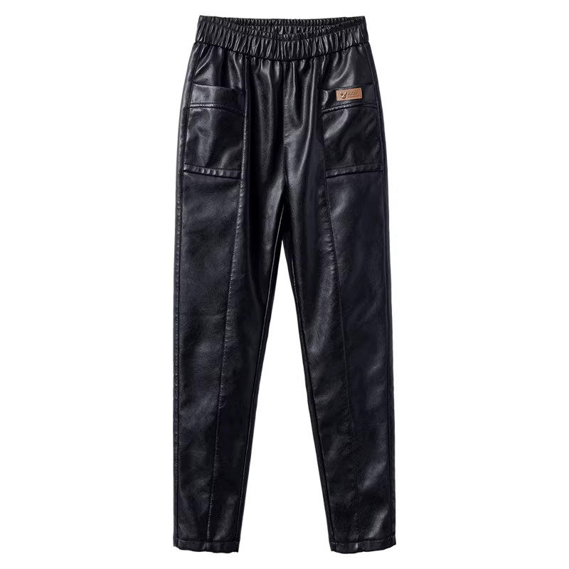 哈伦裤皮裤女秋冬2025年新款高腰显瘦休闲外穿加绒加厚直筒pu裤子,淘宝优惠券,粉丝福利购,淘宝优惠卷
