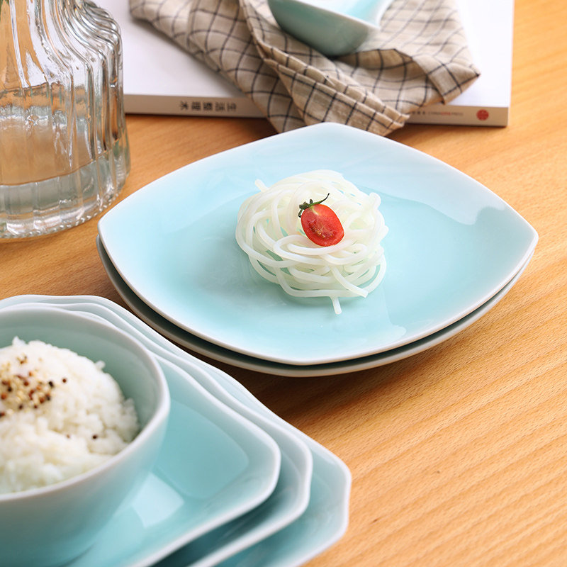 龙泉青瓷家用创意四君子碗碟汤盘陶瓷精致米饭碗菜盘中式组合套装,淘宝优惠券,粉丝福利购,淘宝优惠卷