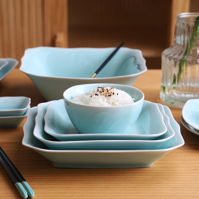 龙泉青瓷家用创意四君子碗碟汤盘陶瓷精致米饭碗菜盘中式组合套装,淘宝优惠券,粉丝福利购,淘宝优惠卷