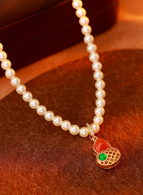新中式南红玛瑙玉髓镂空葫芦项链