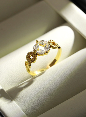 马年新款五帝钱锆石开口对戒