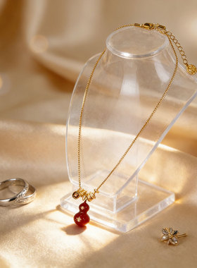 秋冬微镶红葫芦金钱币毛衣链