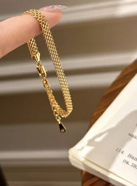 中古编织金色表带手链女 感轻奢小众精致金色显贵气质手饰潮