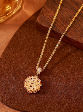 新中式满钻圆形条纹吊坠项链