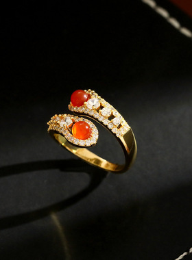 美拉德蛇形开口轻奢锆石对戒