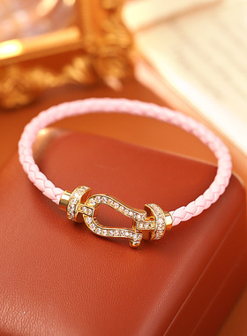 费家精工马蹄扣镶锆石手链高级感时尚精致编织手绳甜酷辣妹风手饰