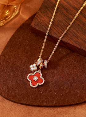 【鸿运四叶】四叶草红色吊坠百搭项链气质轻奢高级感锁骨链女饰品