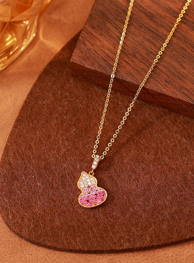 铜镀真金满钻渐变色葫芦项链小众设计时尚精致气质百搭高级感项链