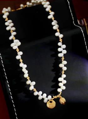 沙金电镀福袋淡水珍珠锁骨链女