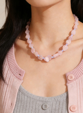 天然粉水晶紫玛瑙仙女风锁骨链