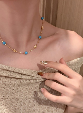 绿松石满天星串珠项链配饰女款轻奢小众锁骨链高级感叠戴颈链饰品