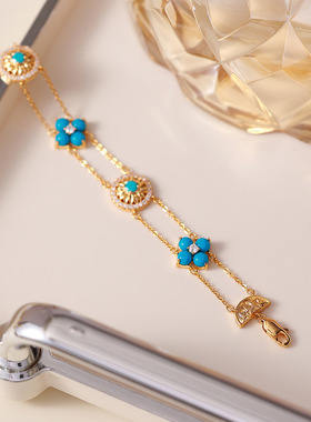 新中式双层叠戴绿松石手链百搭