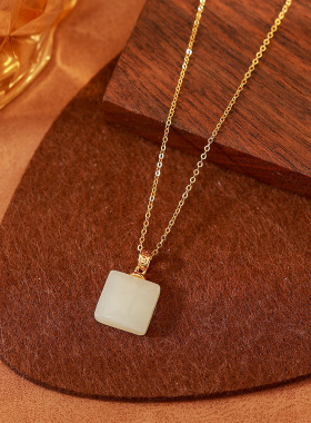 【河田无事牌】方糖和田玉无事牌吊坠项链轻奢小众设计感女款项链
