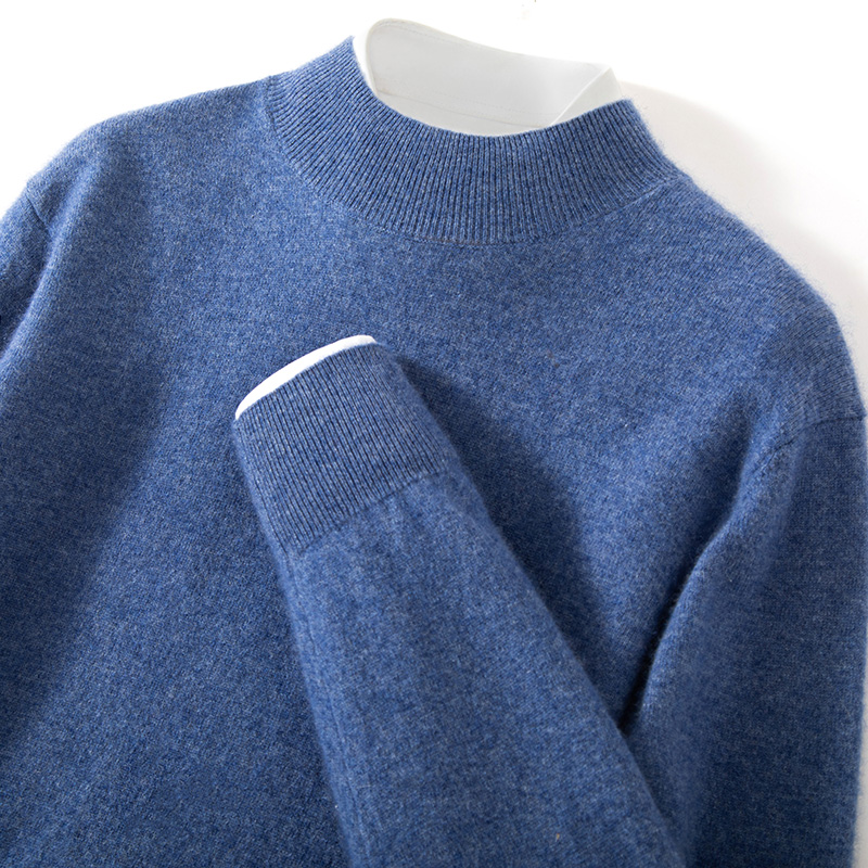 新款秋冬季半高领羊绒衫男100纯休闲长袖套头毛衣宽松针织打底衫 - 图1