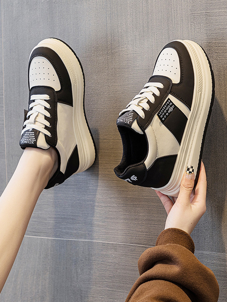 2026春秋季熊猫卡通板鞋内增高8CM厚底真皮坡跟显瘦休闲运动鞋女,淘宝优惠券,粉丝福利购,淘宝优惠卷