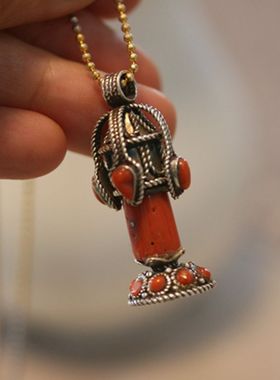 藏式情侣款红宝石绿松石吊坠复古