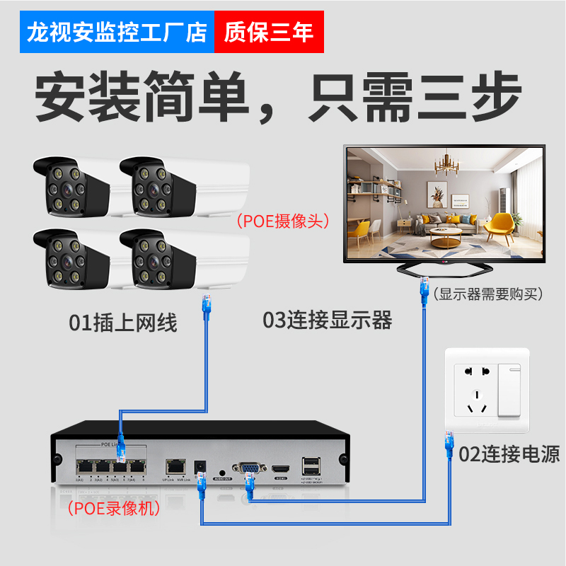 POE供电网络硬盘录像机4/8/16路NVR高清监控主机兼容海康大华探头