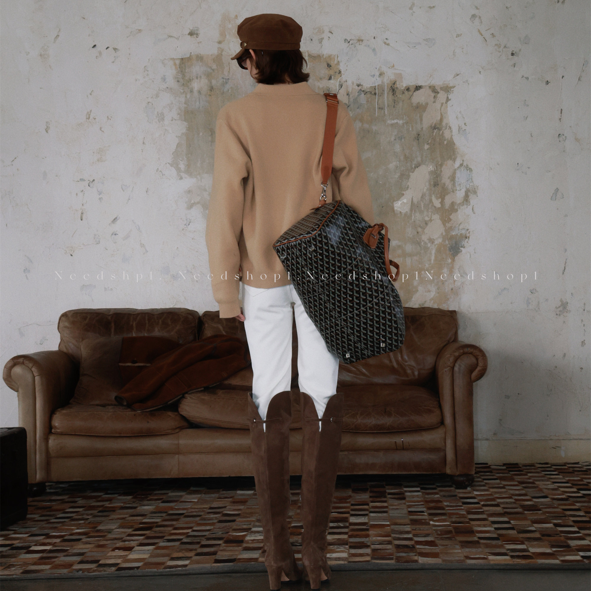 NeedShop1 卡其色刺绣设计款简约polo领绵羊毛针织开衫,淘宝优惠券,粉丝福利购,淘宝优惠卷