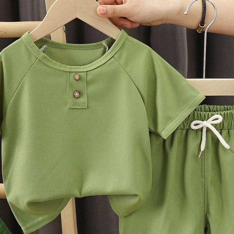 儿童短袖套装夏季新款男童短裤韩版小童华夫格宝宝夏款童装,淘宝优惠券,粉丝福利购,淘宝优惠卷