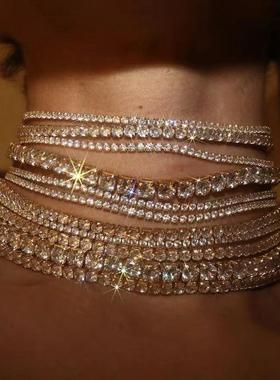 欧美水钻夸张Bling颈链夜店性感超闪撩人项链流苏百搭新娘饰品女