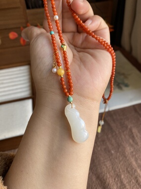 天然和田玉羊脂白玉吊坠新中式南红毛衣链项链闺蜜本命年项链