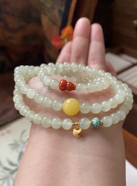 （性价比高手链合集）天然新疆老矿白玉手链碧玉手串女单圈多圈