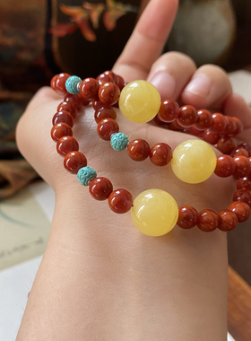 天然南红玛瑙手串蜜蜡绿松石转运珠手链本命年闺蜜礼物珠宝首饰