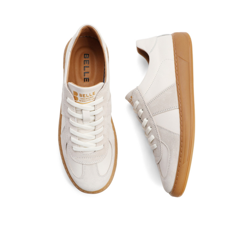 百丽男鞋2022秋新款德训鞋男款翻毛皮鞋白色休闲鞋男板鞋7pv01bm2