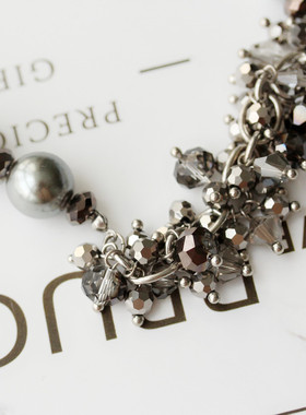 美式风玻璃灰色夸张大气珍珠项链