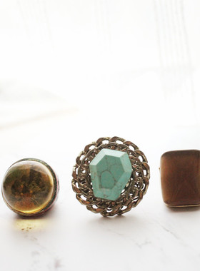 欧美风复古夸张原石齿轮珍珠戒指