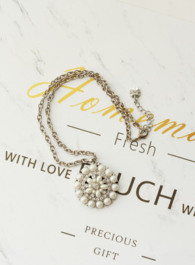 欧美复古白色圆形珍珠耳环项链