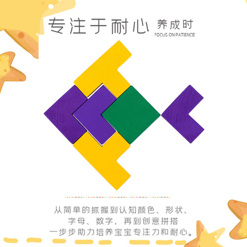 俄罗斯方块拼图儿童宝宝益智幼儿早教七巧板小孩智力木质积木玩具 - 图2