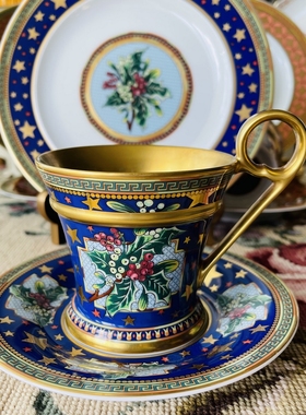 现货德国rosenthal meets versace星夜蓝榭寄生花纹鎏金大杯3件组