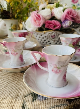 现货日本出口欧洲珠光彩釉面俄罗斯玫瑰纹饰涡纹浅浮雕浓缩咖啡杯