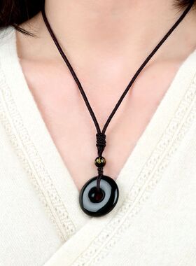 普陀山天然冰种黑曜石平安扣吊坠金曜石佛株挂坠平安项链男2025年