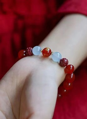 普陀山手链女本命年红玛瑙朱砂紫砂手串紫金砂护身符闺蜜礼物红绳