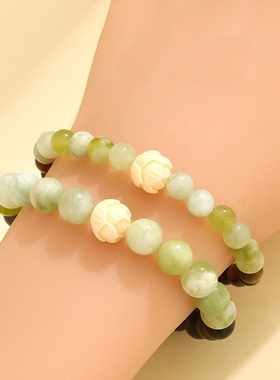 普陀山天然绿檀木开了女生手链女款光的象牙雨花石手串2025年新款