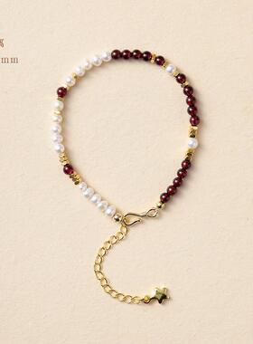 小众设计正品石榴石酒红色毛衣链