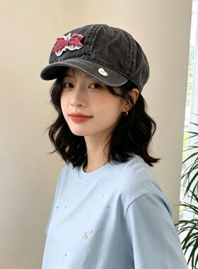 韩系复古可爱蕾丝蝴蝶结牛仔贝雷帽夏季薄款大头围显八角帽子潮