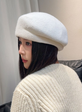 韩系羊毛针织贝雷帽女秋冬显脸小