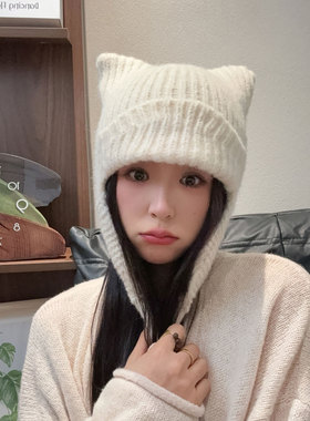 秋冬保暖护耳猫耳针织帽女