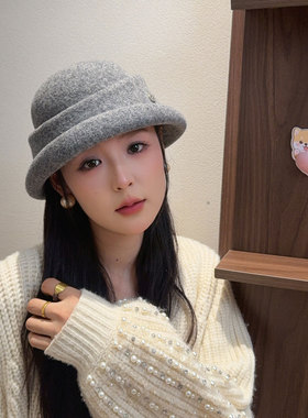 名媛风羊毛八角礼帽女秋冬黑色