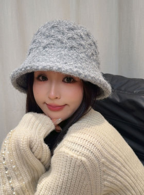 秋冬显脸小护耳渔夫帽大头围女