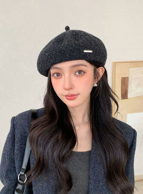 秋冬复古羊毛贝雷帽女显脸小