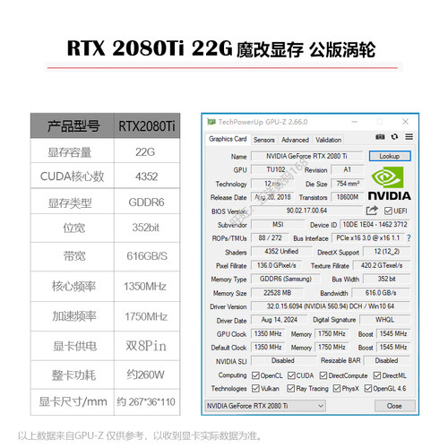 RTX2080Ti 22G游戏显卡3D渲染模型绘图剪辑 AI智能深度学习服务器 - 图0