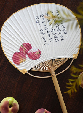 一二山夏日榕树瓜果团扇皇小小原创和风新中式手工竹扇圆扇扇子