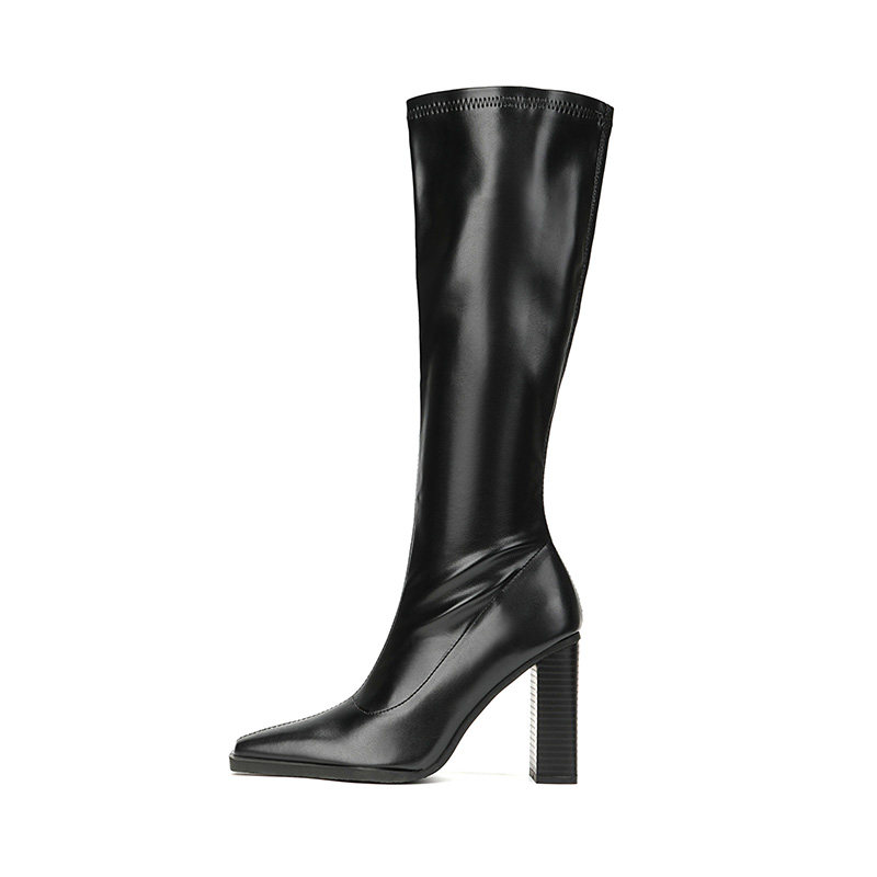 2023秋冬新款方头高筒不过膝长筒靴显瘦骑士靴女粗跟高跟黑色靴子,淘宝优惠券,粉丝福利购,淘宝优惠卷