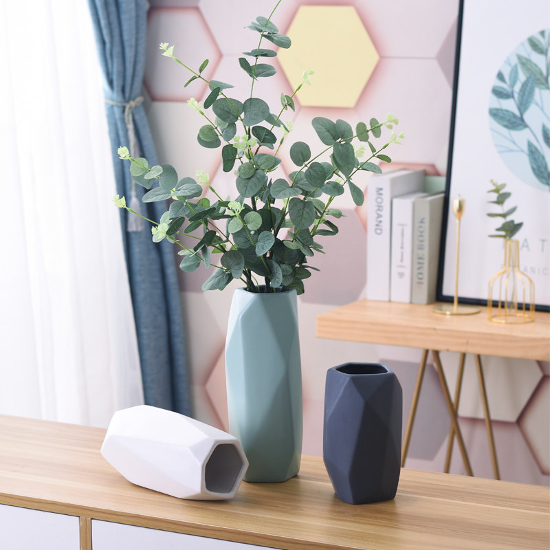 北欧花瓶ins风家居室内干花装饰品插花陶瓷摆件餐桌石纹几何软装 华达泰陶瓷 淘优券
