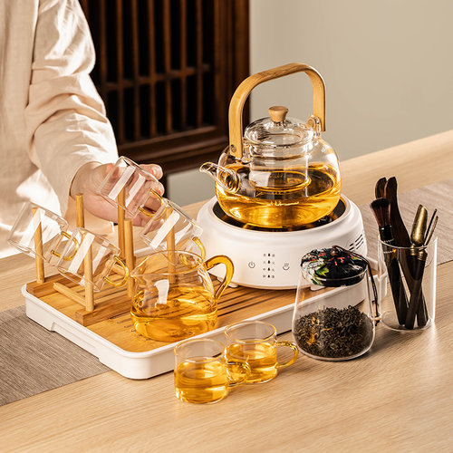 电陶炉煮茶器套装家用泡茶办公室小型煮茶壶玻璃烧水茶壶蒸煮茶器 - 图3